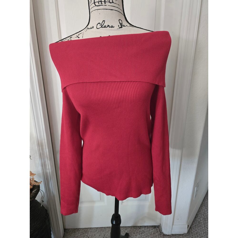 Intempo Red Off the Shoulder Sweater Size L NWT
